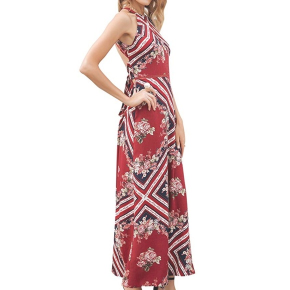 NWT Open Back Floral Stripe Maxi Dress - Picture 3 of 6